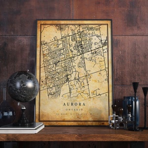 Aurora Vintage Map Poster Wall Art | City Artwork Print | Antique, rustic, old style Home Decor | Ontario prints gift | M402