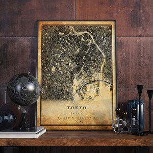 Tokyo Vintage Map Poster Wall Art | City Artwork Print | Antique, rustic, old style Home Decor | Japan prints gift | M687