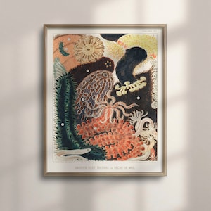 Coral Reef and Starfish Wall Art, Vibrant Beach Decor, Antique Nautical Illustration, Ocean Life, Marine and Coastal Artwork, C16-1265