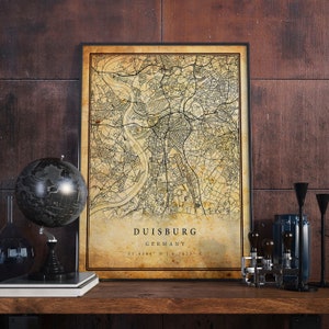 Duisburg Vintage Map Poster Wall Art | City Artwork Print | Antique, rustic, old style Home Decor | Germany prints gift | M586