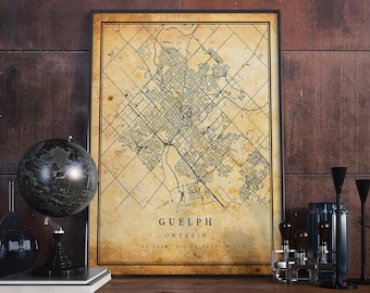 Guelph Ontario Vintage Map Art Print: Rustic Home Decor
