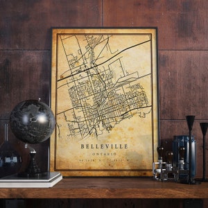 Belleville Vintage Map Poster Wall Art | City Artwork Print | Antique, rustic, old style Home Decor | Ontario prints gift | M405