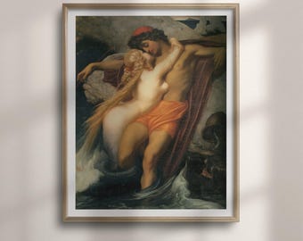 The Fisherman and the Syren Print: Frederic Leighton Mythology Wall Art, Mermaid and Fisherman Painting