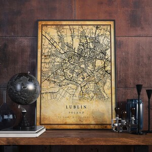 Lublin Vintage Map Poster Wall Art | City Artwork Print | Antique, rustic, old style Home Decor | Poland prints gift | M605