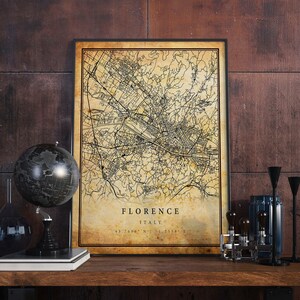 Florenz Vintage Karte Poster Wandkunst | Stadt Kunstwerk Druck | Antike, rustikale, alte Wohnkultur | Italien Drucke Geschenk | M595