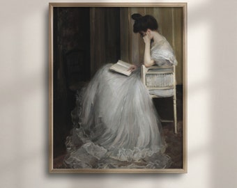 Vintage Woman Portrait, Antique Bedroom Wall Decor, Moody Art Print, Unique Woman Painting, C16-817