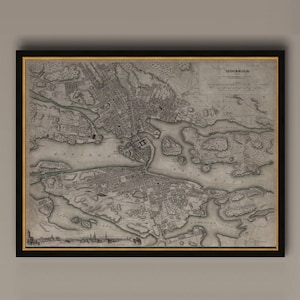 Stockholm Karte, Vintage Karte von Stockholm, Schweden, Vintage Wandkunst, Wohnkultur, gerahmte Optionen verfügbar, Circa 19th C., AM78