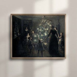 Antique Christmas Tree Painting: Vintage Holiday Wall Art