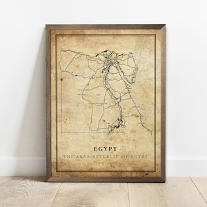 Ägypten Vintage Karte Poster Druck, Landstraße Straßenkarte Wandkunst, Landgeschenke, Landkarte Druck, C15-35