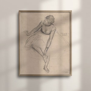 Victorian Ballerina Art, Antique Ballet Wall Decor, Classical Drawing, Vintage Ballerina Wall Art, Graphite Drawing, C16-1356