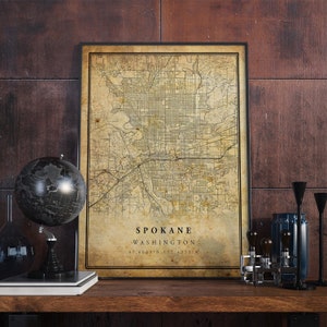 Spokane Vintage Karte Poster Wandkunst | Kunstdruck | Antike, rustikale, alte Stil Wohnkultur | Washington Drucke Geschenk | VM101