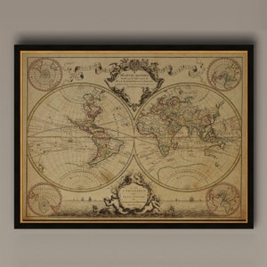 1720 Old World Map,World Map wall art, Historic Map Antique Style map art Guillaume mappe monde Wall Map Vintage Map Home Decor, AM1