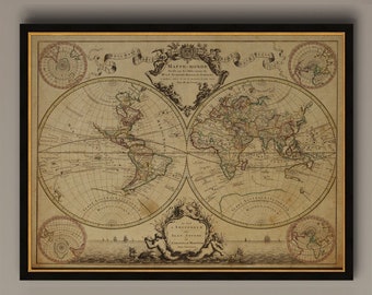 1720 World Map Print, Antique Style Mappe Monde, Guillaume de L'Isle, AM1