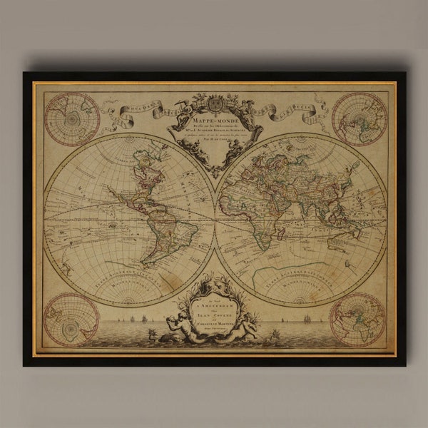 1720 Old World Map,World Map wall art, Historic Map Antique Style map art Guillaume mappe monde Wall Map Vintage Map Home Decor, AM1