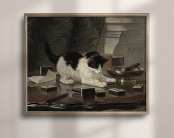 鳥を狩る猫（1883年） | ブルーノ・リリエフォルス | ヴィンテージ猫の