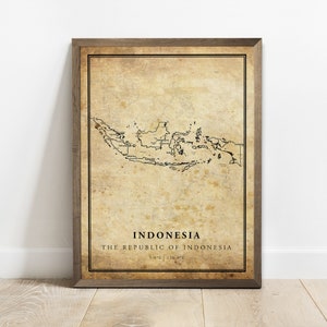 Indonesië vintage kaart poster print, land straat wegenkaart kunst aan de muur, land geschenken, landkaart afdrukken, C15-56
