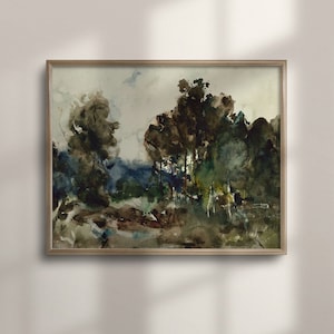 Abstrakte Landschaft Kunstwerk, Vintage Aquarell Malerei Druck, Minimalistische Herbst Landschaft Poster, Vintage Wohnkultur, C16-435