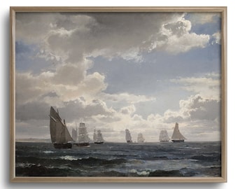 Seascape Painting, Vintage Nautical Ocean Painting Art, C16-172