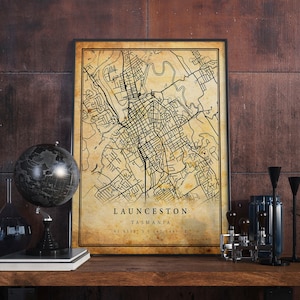 Launceston Vintage Map Poster Wall Art | City Artwork Print | Antique, rustic, old style Home Decor | Tasmania prints gift | M430
