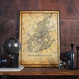 Peterborough Vintage Map Poster Wall Art | City Artwork Print | Antique, rustic, old style Home Decor | Ontario prints gift | M379