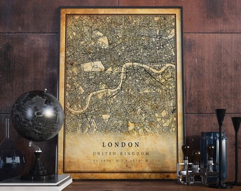 Vintage London Map Print: Rustic City Wall Art