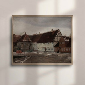 Vintage Warm Ton Dorf Kunstwerk, Erdiges Herbst/Winter Dekor, Neutral Cottage Wand Kunst Poster, Moody Brown Print, C16-205