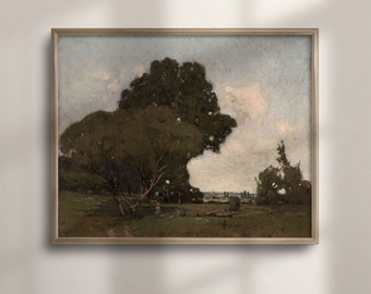Vintage Landscape Painting: Rustic Farmhouse Wall Art