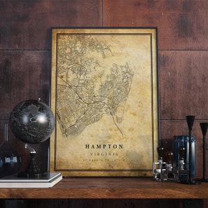 Hampton Vintage Karte Poster Wandkunst | Kunstdruck | Antike, rustikale, alte Stil Wohnkultur | Virginia druckt Geschenk | VM194