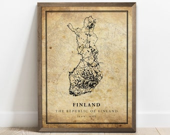 Mapa Finlandii w stylu vintage: Sztuka ścienna „Droga wiejska”