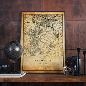 Katowice Vintage Map Poster Wall Art | City Artwork Print | Antique, rustic, old style Home Decor | Poland prints gift | M624