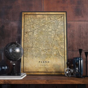 Póster de mapa vintage de Plano, arte de pared, impresión de arte urbano, decoración del hogar antigua, rústica y de estilo antiguo, impresiones de Texas, regalo, VM69