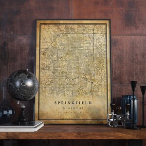 Póster de mapa vintage de Springfield, arte mural, impresión de arte urbano, decoración del hogar antigua, rústica y de estilo antiguo, impresiones de regalo de Missouri, VM152