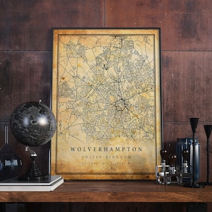 Wolverhampton Vintage Karte Poster Wandkunst | Stadt Kunstwerk Druck | Antike, rustikale, alte Wohnkultur | Vereinigtes Königreich Drucke Geschenk | M500