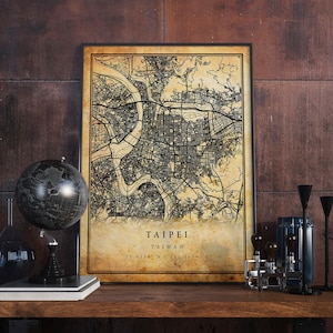 Taipei Vintage Map Poster Wall Art | City Artwork Print | Antique, rustic, old style Home Decor | Taiwan prints gift | M683