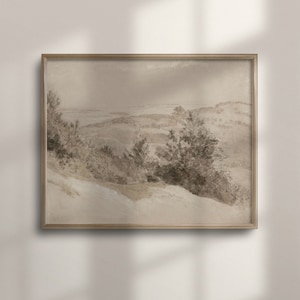 Neutral Vintage Landscape Print: Beige Watercolor Painting