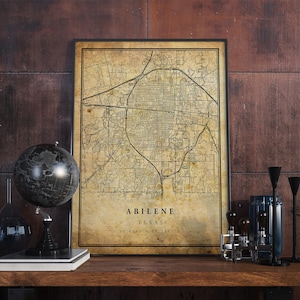 Abilene Vintage Karte Poster Wandkunst | Kunstdruck | Antike, rustikale, alte Stil Wohnkultur | Texas druckt Geschenk | VM223