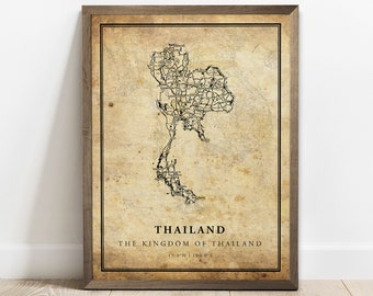 Vintage Thailand Map Poster: Country Road Art Print