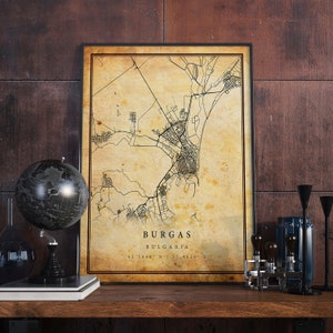 Burgas Vintage Map Poster Wall Art | City Artwork Print | Antique, rustic, old style Home Decor | Bulgaria prints gift | M700