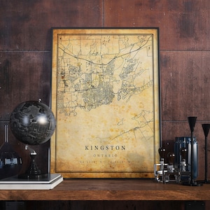 Kingston Vintage Map Poster Wall Art | City Artwork Print | Antique, rustic, old style Home Decor | Ontario prints gift | M350