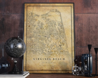 Vintage Virginia Beach Map Print: Rustic City Wall Art