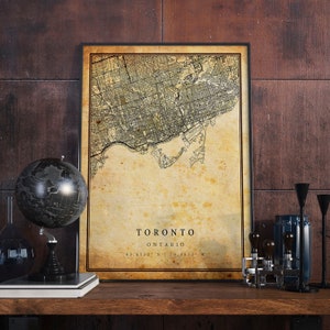 Art mural d'affiche de carte vintage de Toronto | Impression d'œuvres d'art de la ville | Décoration d'intérieur antique, rustique et de style ancien | Cadeau d'impressions de l'Ontario | M308