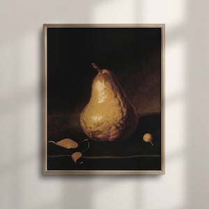 Vintage Pear Still Life Painting: Farmhouse Kitchen Wall Art
