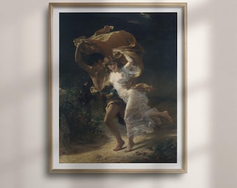 The Storm Print: Pierre-Auguste Cot Romantic Wall Art, Young Couple Running through the Woods