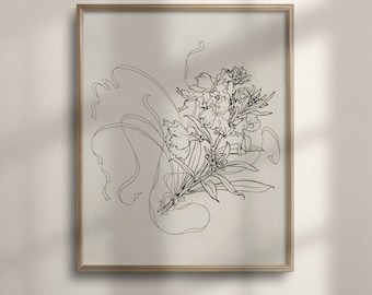 French Floral Sketch Print: Vintage Botanical Wall Art