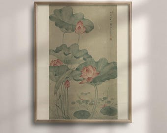 Lotus Art Print, Chinoiserie Botanical Wall Decor on 200 GSM Matte Paper
