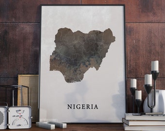 Vintage Style Nigeria Map Print: Travel Wall Art Decor