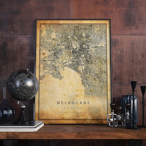 Melbourne Karte Poster Wandkunst | Stadt Kunstwerk Druck | Antike, rustikale, alte Wohnkultur | Victoria Drucke Geschenk | M408