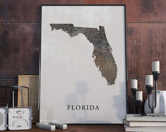 Florida Map Print: Vintage Style Wall Art Decor