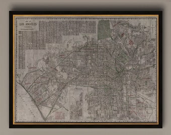 ロサンゼルス地図 1915年、カリフォルニア州ロサンゼルスの古地図