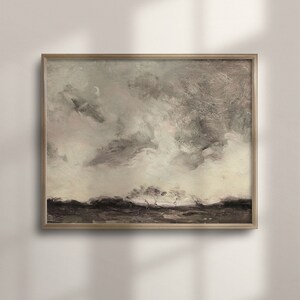 Rustic Beige Landscape Oil Painting: Vintage Abstract Wall Decor